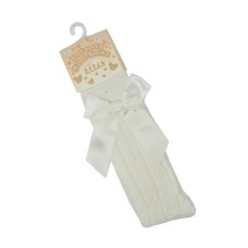 S141-C: Cream Knee Length Socks w/Bow (0-24 Months)